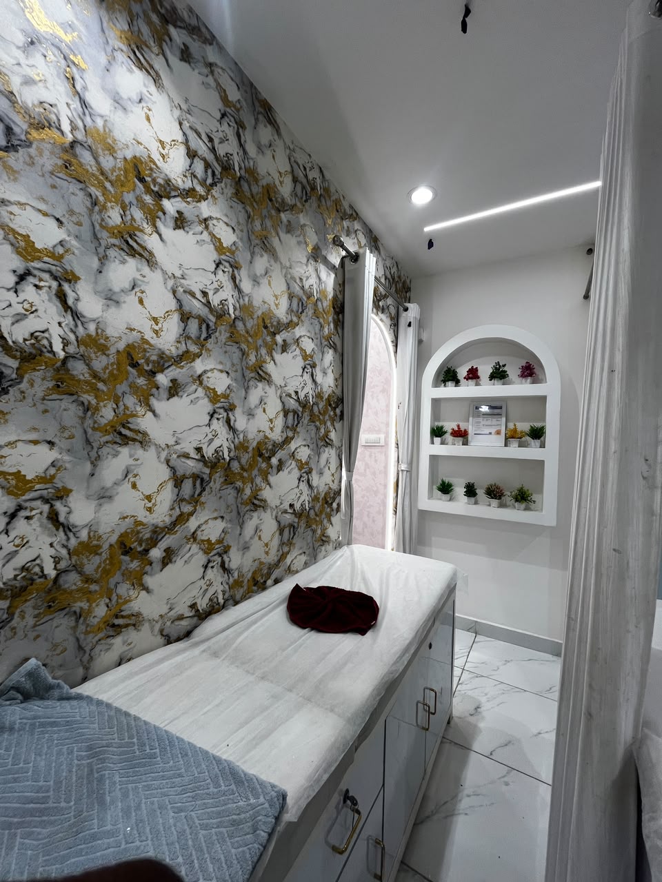 Private facial and skin care treatment room at the beauty lounge